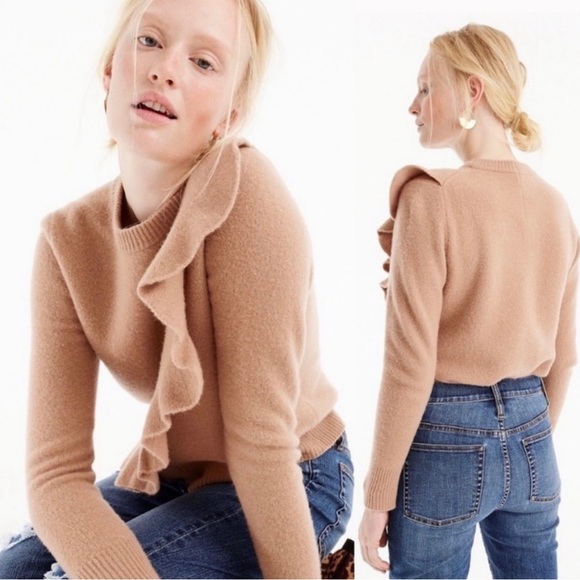 J. Crew Merino Wool Diagonal Ruffle Pullover Sweater Pink SZ XXS - Picture 5 of 15